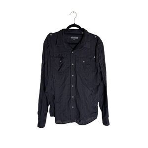 Affliction For Buckle Black Embroidered Button Down Shirt Size XL